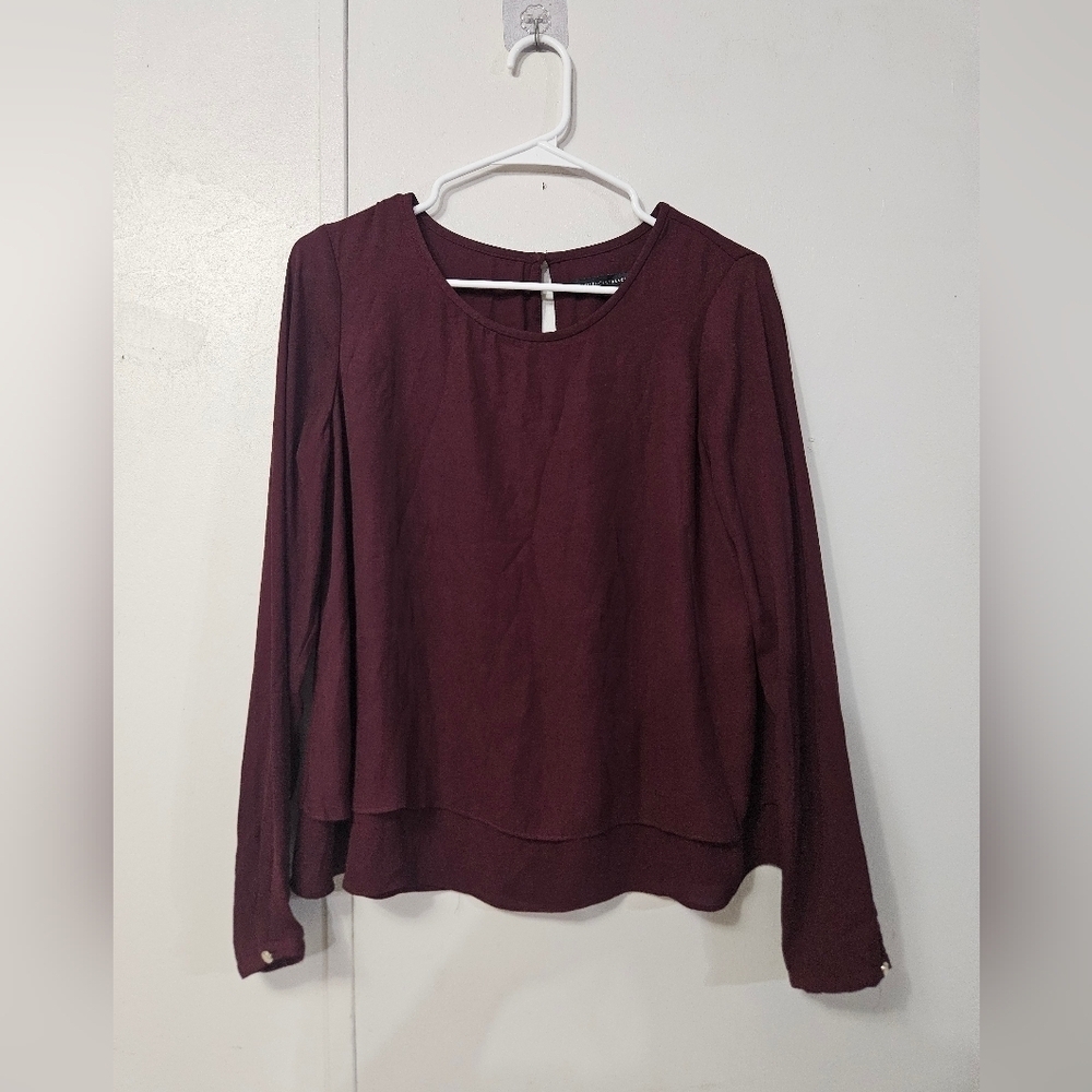 White House Black Market Maroon Long Sleeve Double Layer Blouse!